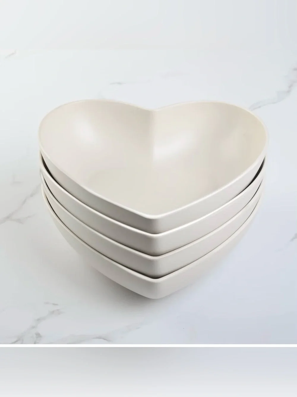 Bamboo Big Heart-shaped Bowls White Deep Heart Plates - 4 Count